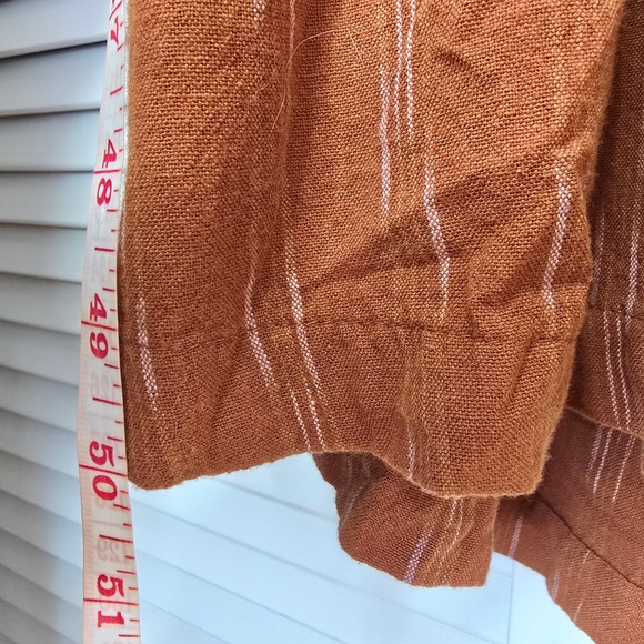 FREE PEOPLE Midi Dress Caldasi Bronze Striped Tie Front Sz XS Cottagecore Casual - Picture 13 of 14